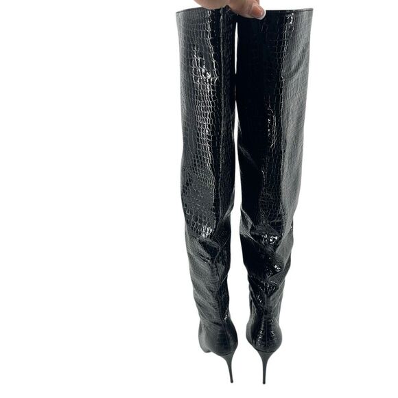 Steve Madden Harlow Black Croco Embossed Over The Knee High Heel Boots Size 8 - Picture 10 of 16